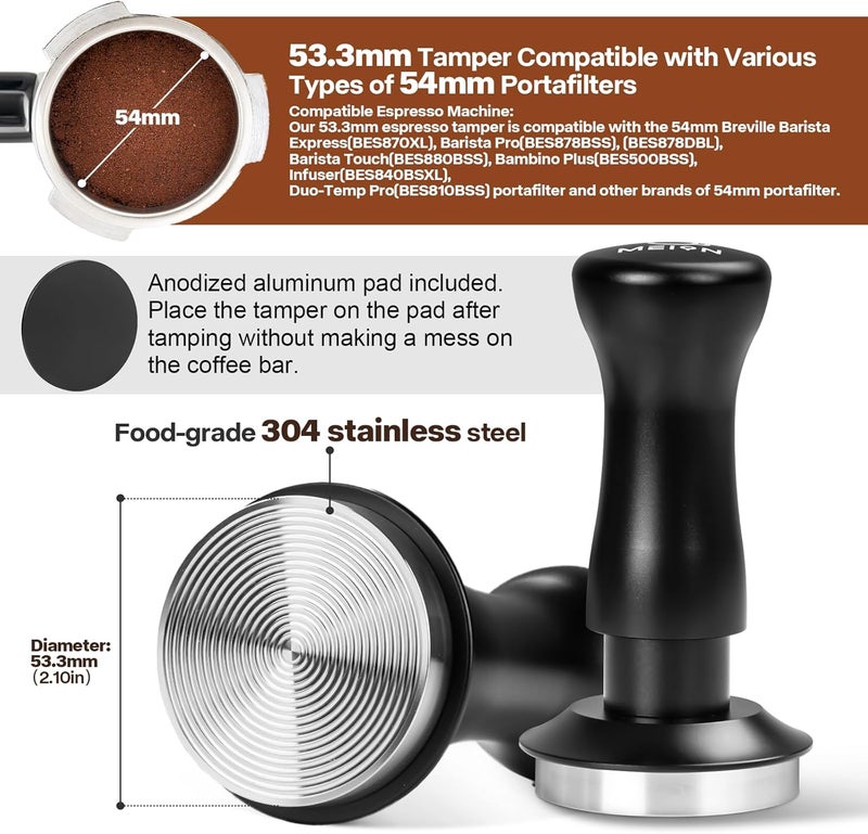 MEION Espresso Tamper 53.3mm Coffee Tamper, Calibrated Dual Spring Loaded Barista Tamper with Stainless Steel Base, Comes with aluminum storage pad (53.3MM, Black) - Image 4